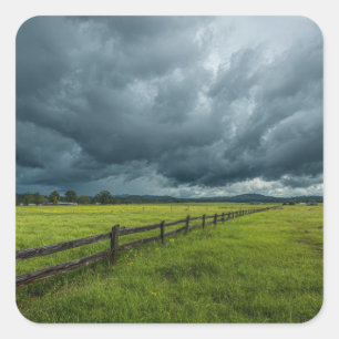 Field with a Wooden Fence Square Sticker