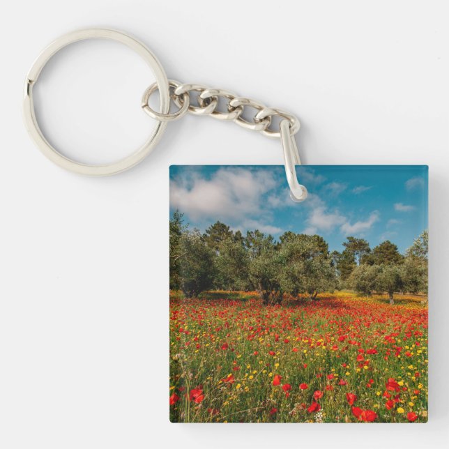field with flowers and trees keychain (Front)