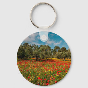 field with flowers and trees keychain