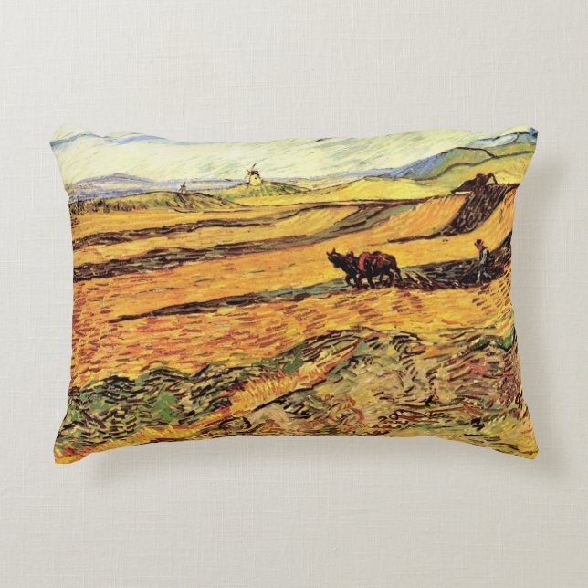 Field with Ploughman and Mill by Vincent van Gogh Accent Pillow (Front)