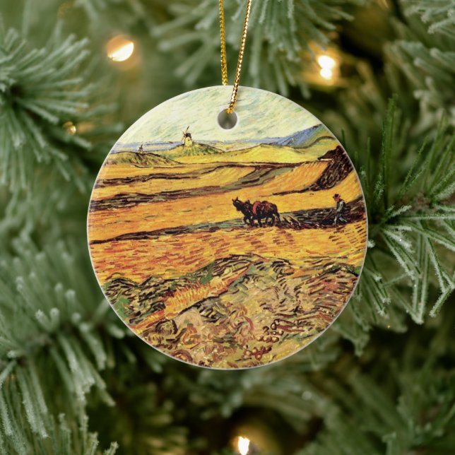 Field with Ploughman and Mill by Vincent van Gogh Ceramic Ornament (Tree)