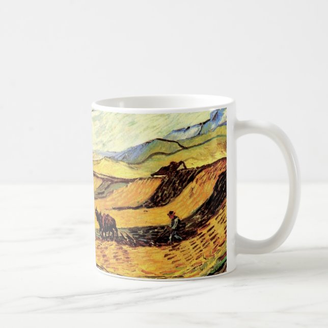 Field with Ploughman and Mill by Vincent van Gogh Coffee Mug (Right)