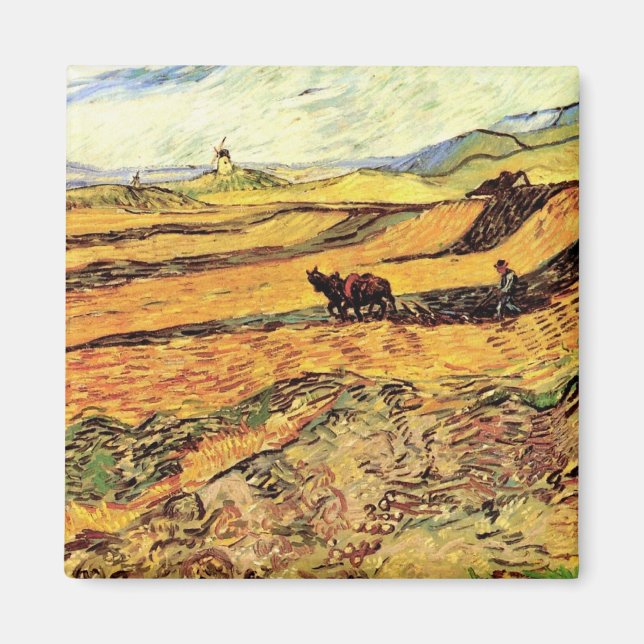 Field with Ploughman and Mill by Vincent van Gogh Magnet (Front)