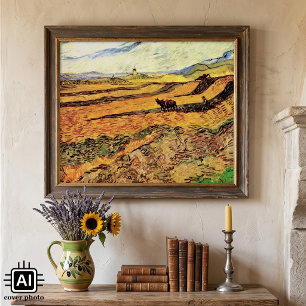 Field with Ploughman and Mill by Vincent van Gogh Poster