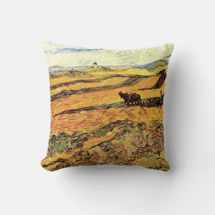 Field with Ploughman and Mill by Vincent van Gogh Throw Pillow