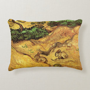 Field with Two Rabbits by Vincent van Gogh Accent Pillow