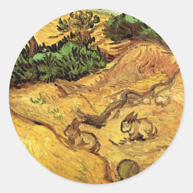 Field with Two Rabbits by Vincent van Gogh Classic Round Sticker (Front)
