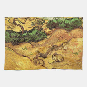 Field with Two Rabbits by Vincent van Gogh Kitchen Towel