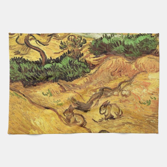 Field with Two Rabbits by Vincent van Gogh Kitchen Towel (Horizontal)