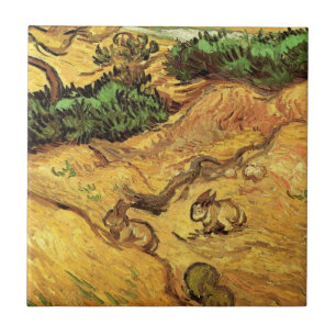 Field with Two Rabbits by Vincent van Gogh Tile