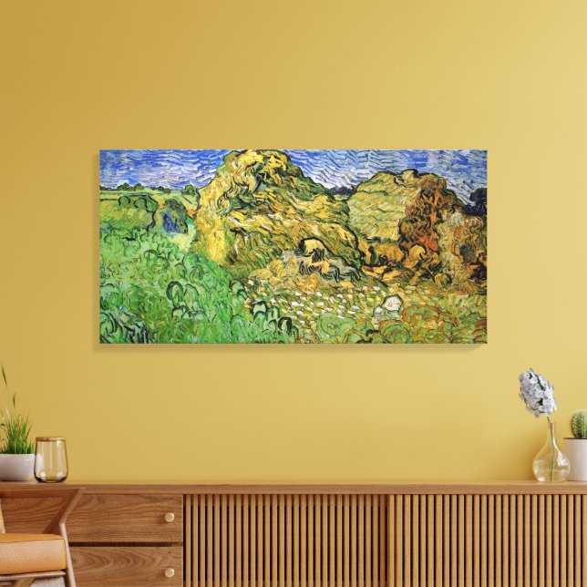 Field with Wheat Stacks by Vincent van Gogh Canvas Print (Insitu(LivingRoom))