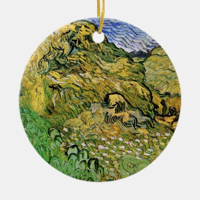 Field with Wheat Stacks by Vincent van Gogh Ceramic Ornament (Front)