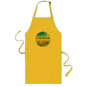 Field with yellow flowers and blue sky long apron