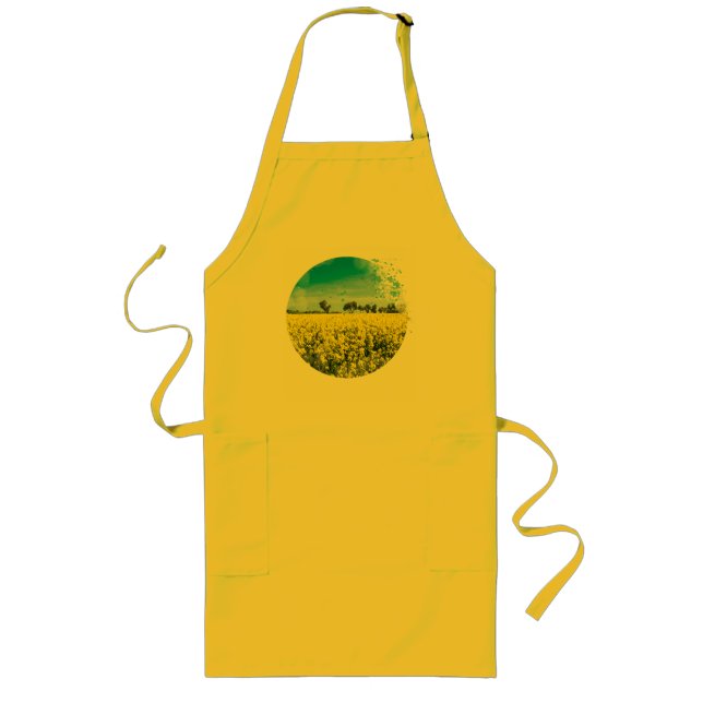 Field with yellow flowers and blue sky long apron (Front)