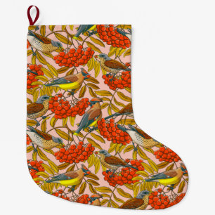 Fieldfares and waxwings on rowan bunches-2 large christmas stocking