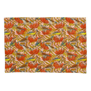Fieldfares and waxwings on rowan bunches-2 pillowcase