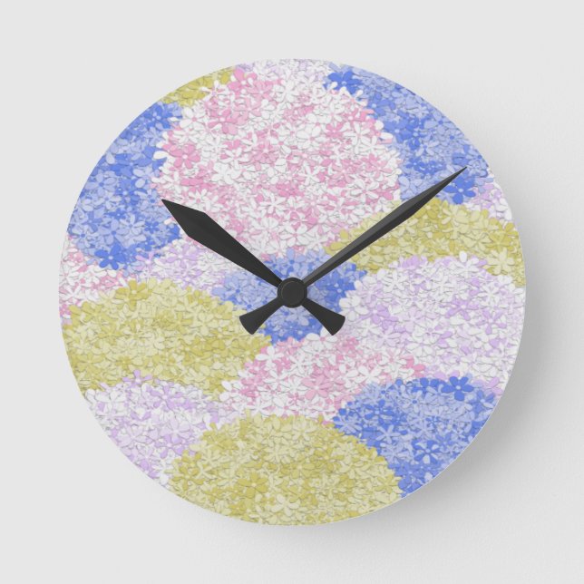 Fields Of Hydrangeas Round Clock (Front)