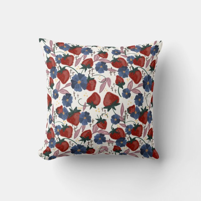 Fields of Strawberries  Throw Pillow (Front)
