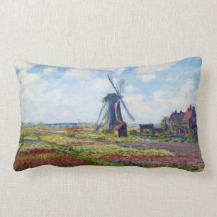 Fields of Tulip With The Rijnsburg Windmill Monet Lumbar Pillow