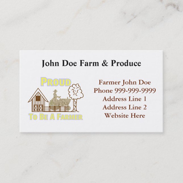Fier d'être un carte de visite d'agriculteur (Devant)
