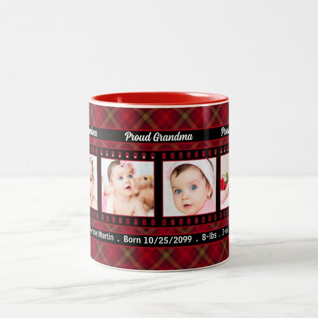 Fier grand-mère 4 Photo Mug rouge Plaid avec noir (Centre)