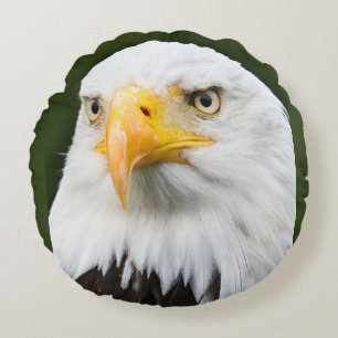 Fierce American Bald Eagle Head Round Throw Pillow