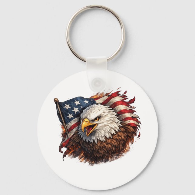 Fierce American Eagle – Patriotic Power Design Keychain (Front)