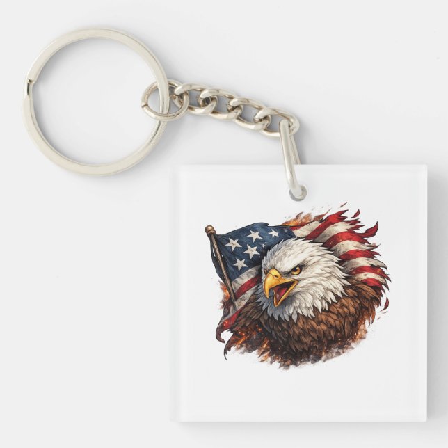 Fierce American Eagle – Patriotic Power Design Keychain (Front)