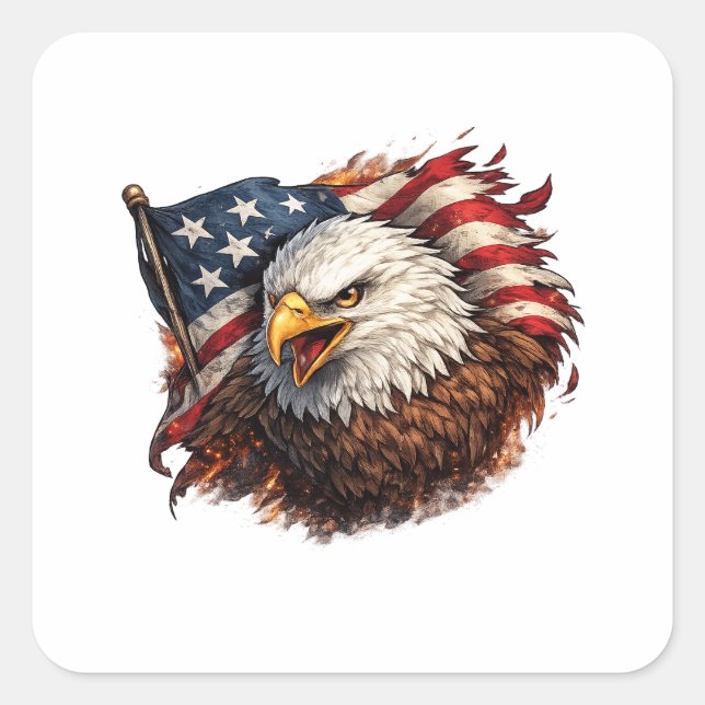 Fierce American Eagle – Patriotic Power Design Square Sticker (Front)