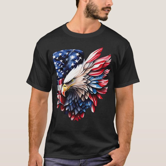 Fierce American Eagle T-Shirt – 3D Patriotic Flag  (Front)
