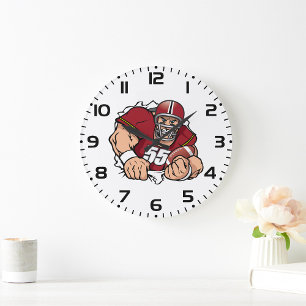 Fierce American Football Player Breaking Through  Large Clock