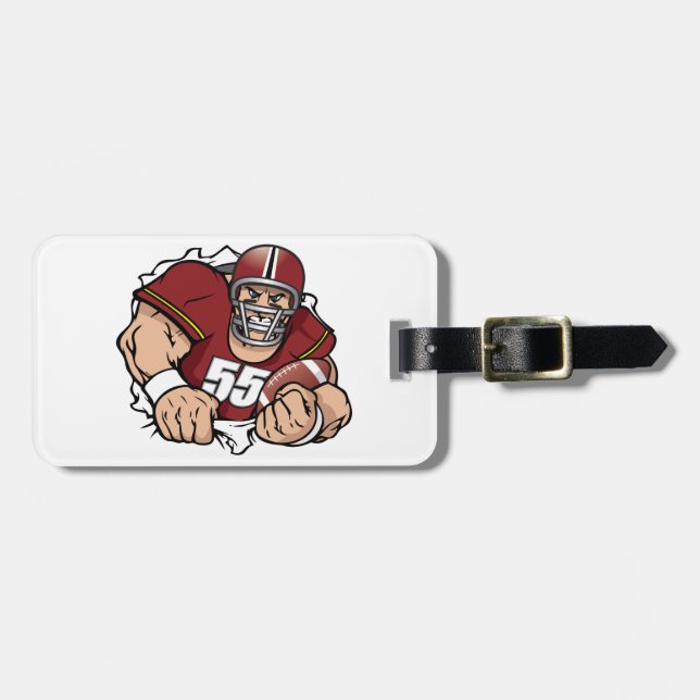 Fierce American Football Player Breaking Through  Luggage Tag (Front Horizontal)