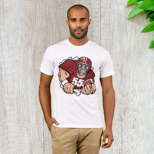 Fierce American Football Player Breaking Through T-Shirt