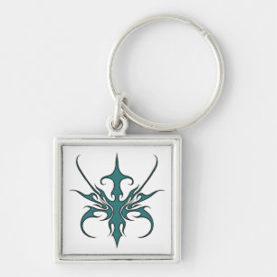 Fierce Aquamarine Tribal Line Art Illustration Keychain
