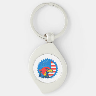 Fierce Bald Eagle on Round USA Flag Keychain