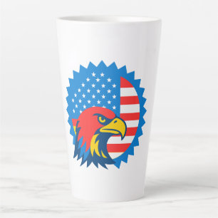 Fierce Bald Eagle on Round USA Flag Latte Mug