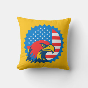 Fierce Bald Eagle on Round USA Flag Throw Pillow