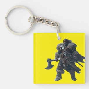Fierce Barbarian Warrior with Ancient Axe  Keychain