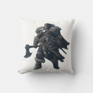 Fierce Barbarian Warrior with Ancient Axe  Throw Pillow