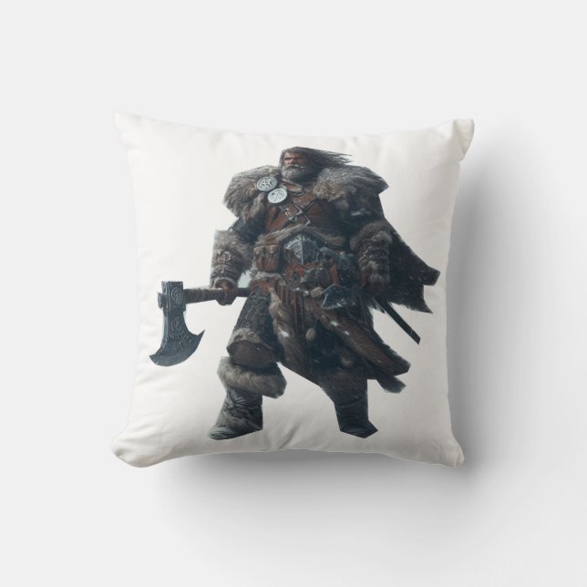 Fierce Barbarian Warrior with Ancient Axe  Throw Pillow (Front)