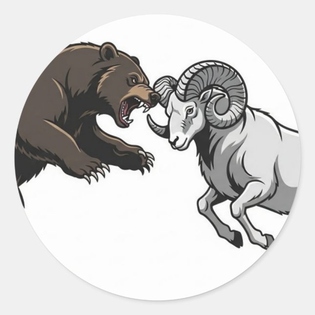 Fierce bear and ram locking horns classic round sticker (Front)