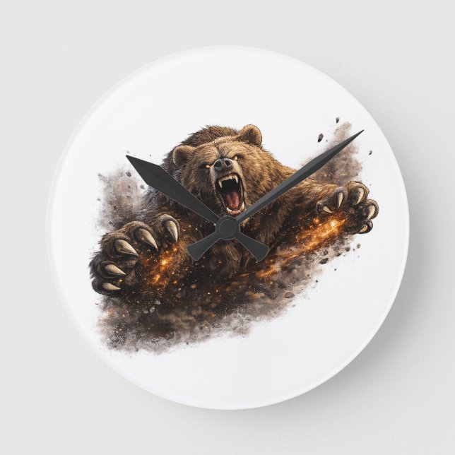 Fierce Bear Attack – Power Animal Design Round Clock (Front)