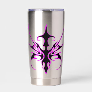 Fierce Black and Pink Tribal Line Art Illustration Insulated Tumbler