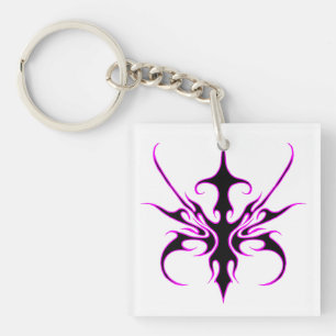 Fierce Black and Pink Tribal Line Art Illustration Keychain