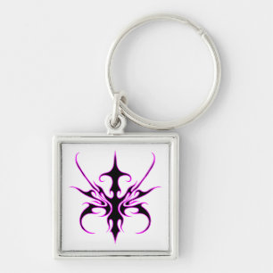 Fierce Black and Pink Tribal Line Art Illustration Keychain