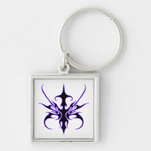 Fierce Black and Purple Tribal Line Art Keychain