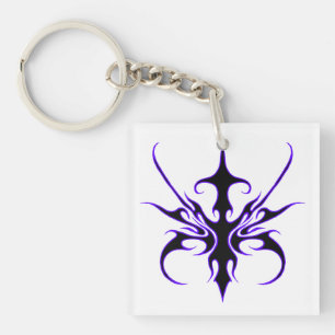 Fierce Black and Purple Tribal Line Art Keychain