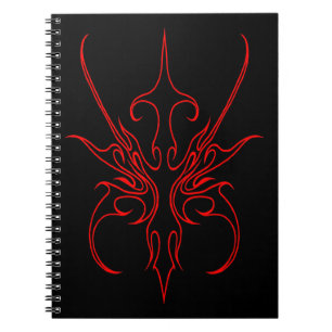 Fierce Black and Red Tribal Line Art Illustration Notebook