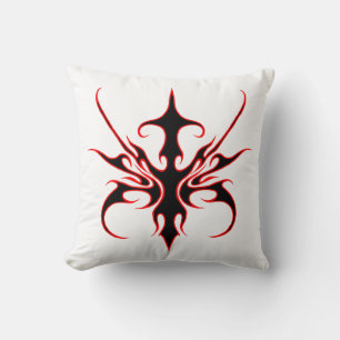 Fierce Black and Red Tribal Line Art Illustration Throw Pillow