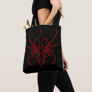 Fierce Black and Red Tribal Line Art Illustration Tote Bag